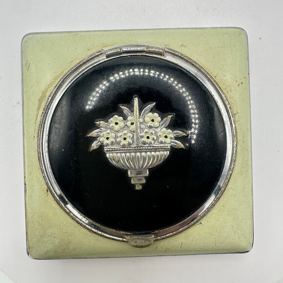 Evans antique Art Deco 1930s mint green black enamel rouge powder makeup compact - Picture 1 of 10